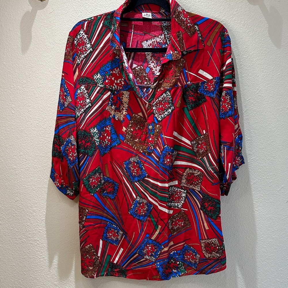 Vintage P.PUI Women's Abstract Geometric Print Blouse Size Large